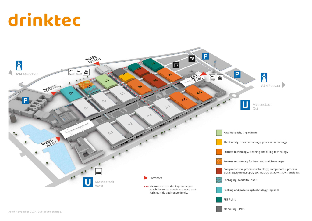 plan paviljona sajma drinktec 2025 u Munchenu